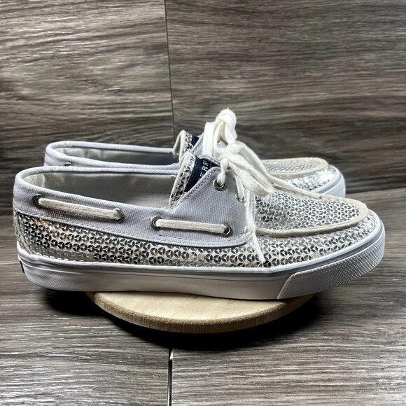 Sperry Top Sider Women's Silver Sequin Boat Shoe Size 7 - Picture 1 of 11